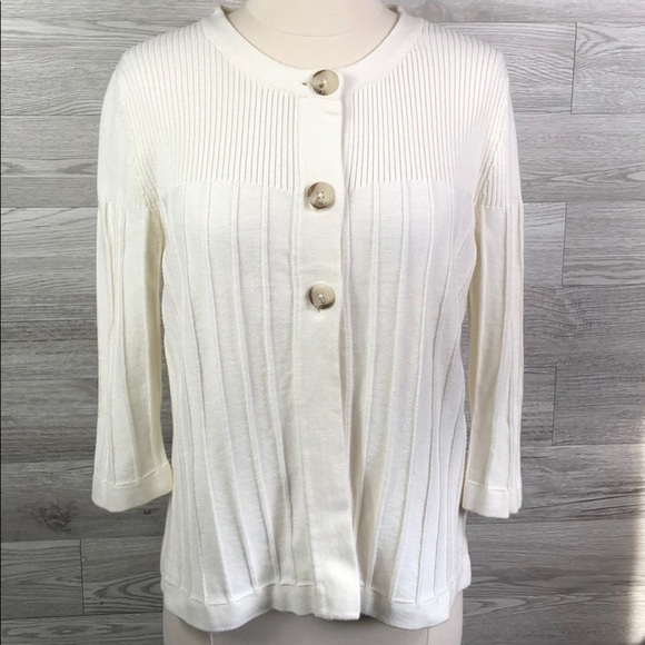 Eddie Bauer Cream Crop Cardi Knit Cotton Sweater - Picture 1 of 10